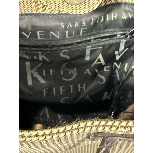 Saks Fifth Avenue Vegan Leather Backpack Tote Handbag Brown & Tan Plaid Unisex - Picture 8 of 9